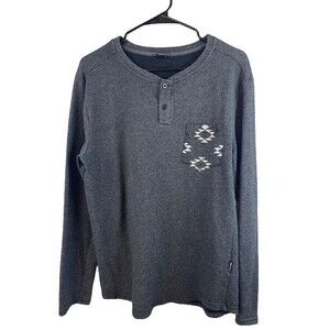 VOLCOM Mens Henley Shirt Aztec Pocket Long Sleeve Dark Gray Medium
